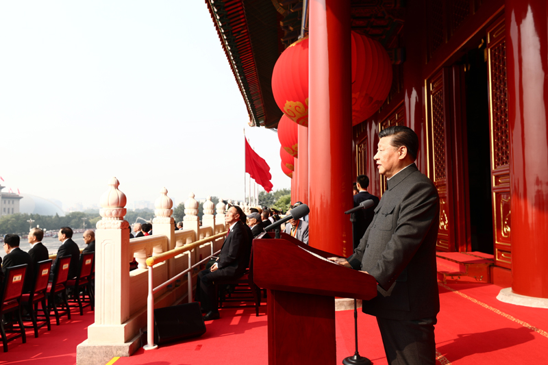 10月1日上午，慶祝中華人民共和國成立70周年大會在北京天安門廣場隆重舉行。中共中央總書記、國家主席、中央軍委主席習(xí)近平發(fā)表重要講話。